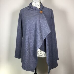 Blue cardigan duster wrap shawl large brown button closure countryside size S